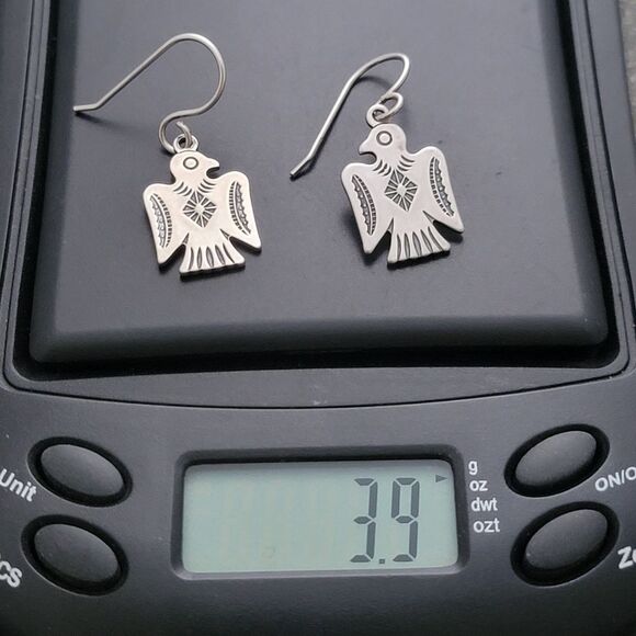 Sterling Navajo Thunderbird Dangle Drop Earrings - Picture 6 of 6